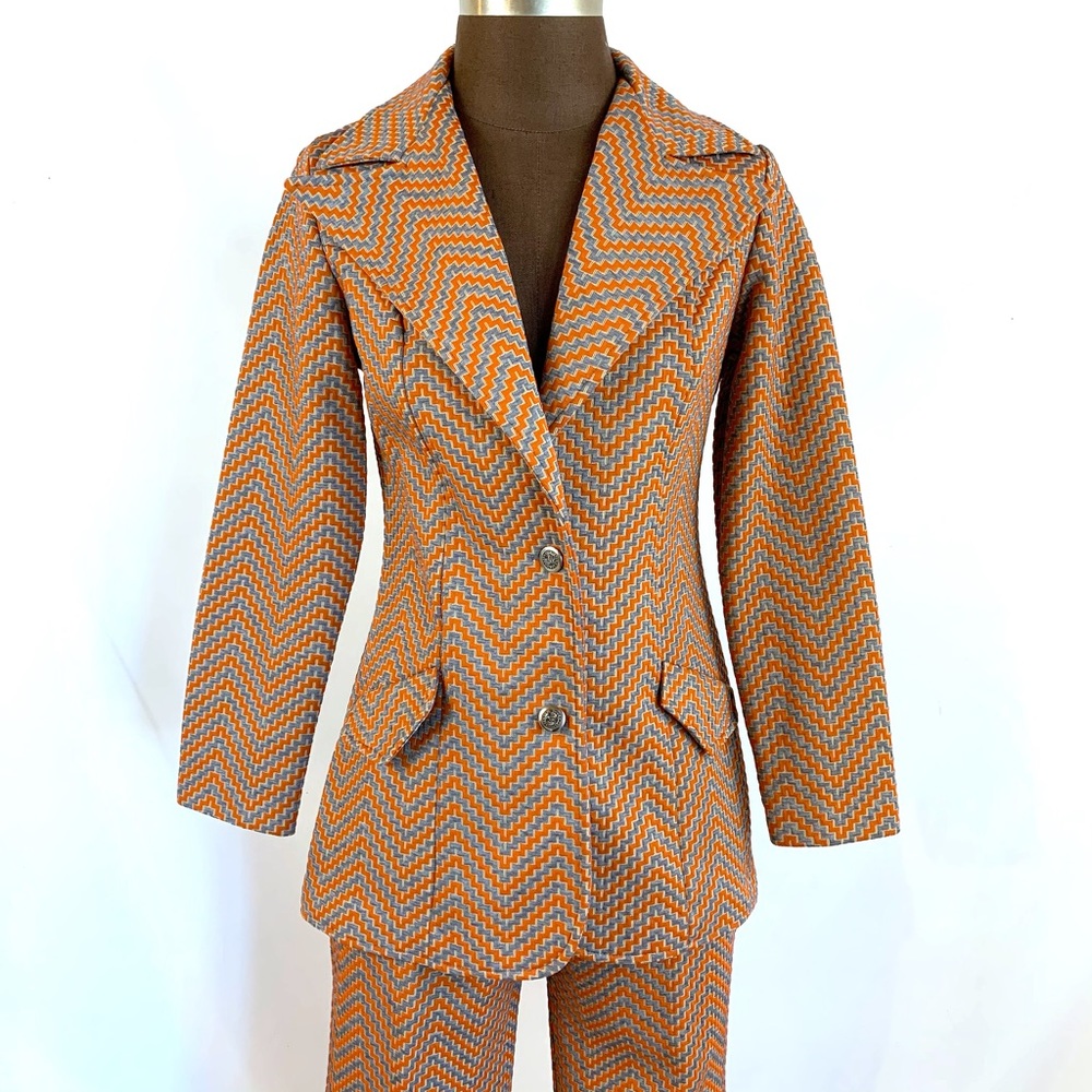 Vintage Tan Herringbone Pantsuit - Picture 3 of 6